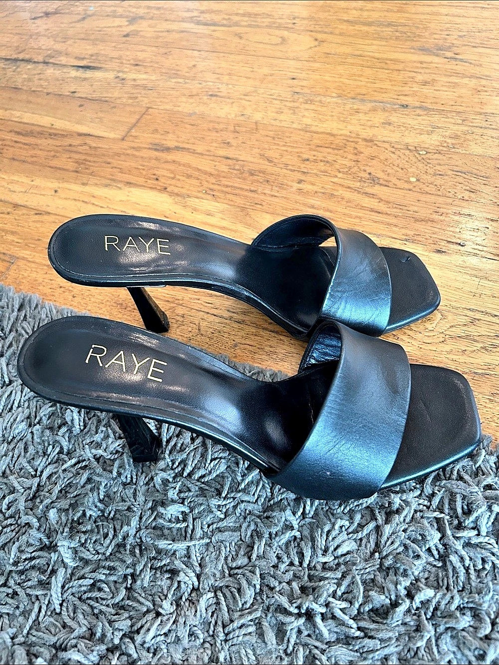 RAYE Abie Black Leather Square Toe Mule Spool Heels Size 7 Revolve